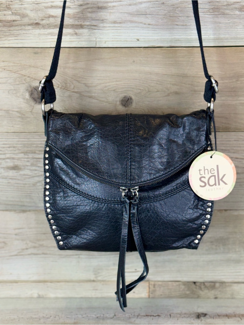 NWT The Sak Silverlake Black Leather Crossbody Bag with Stud Detail